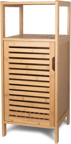 FoverOne Bathroom Bamboo Storage Cabinet, Freestanding Floor Cabinet with Door and Shelf for Bathroom, Living Room, Bedroom, Hallway, Kitchen