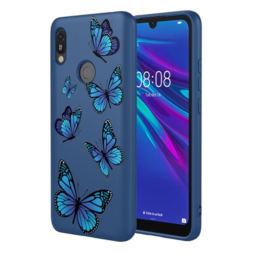 HTXWXJC Phone Case for Huawei Y6 Prime 2019 Case, Honor 8A Case, Huawei Y6 2019 Case, Shockproof Flexible Bumper TPU Soft Case Butterfly Pattern Phone Cover for Huawei Y6s 2019 Blue Butterfly