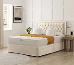 COZY HUB LTD Hilton Florida Divan Bed with 10 Inch Ortho Tufted Mattress & Plush Velvet Headboard – Luxury Divan Set with Drawer Storage Options. (Cream, 3Ft- No Drawers)