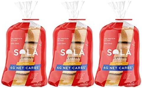 SOLA Plain Bagels, Low Carb & Keto Friendly, 18g of Protein Per Bagel & 6g Net Carbs, Non-GMO, No Sugar Added, 12 oz, (4 Bagels Per Pack), (Pack of 3)