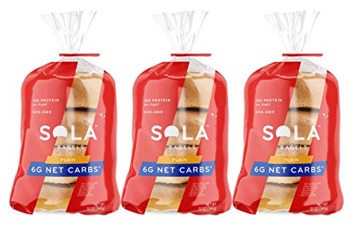 Sola Plain Bagels, Low Carb & Keto Friendly, 18G Of Protein Per Bagel & 6G Net Carbs, Non-Gmo, No Sugar Added, 12 Oz, (4 Bagels Per Pack), (Pack Of 3) #TOP13