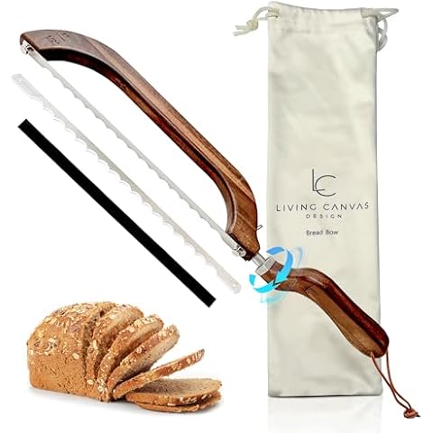 Bread Bow Knife for Homemade Bread, Wooden Sourdough Bread Slicer with 2 Replaceable Blades and Adjustable Handle, Stainless Steel Serrated Blade Bread Cutter for Breads Bagels Baguettes Cover