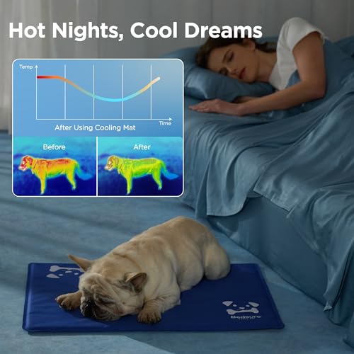 Bedsure Dog Cooling Mat Medium - 65x50cm Self-Cooling Gel Pad with Scratch Resistant 300D Oxford Fabric, Foldable Dog Cool Mat for Indoor, Outdoor & Car Use, Great for Dogs Cats in Hot Summer, Blue - Image 3