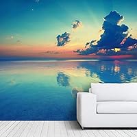 Wall Mural Beach and Blue Sea Removable Self-Adhesive Wallpaper Wall Decoration for Bedroom Living Room - 66x96 inches