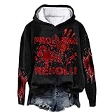 Sudaderas con capucha para mujer con estampado de mano de sangre de Halloween, cuello redondo, manga larga, sudaderas de otoño e invierno, ajuste holgado, cómodas, a la moda, casuales, disfraces de