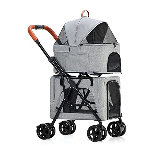 Dog Pram Premium Pet Strollers for Dogs Cats Double Layer Pet Carrier with Wheels Separable Pet Cat Stroller Pushchair Travel Cart Carrier (Gray a)