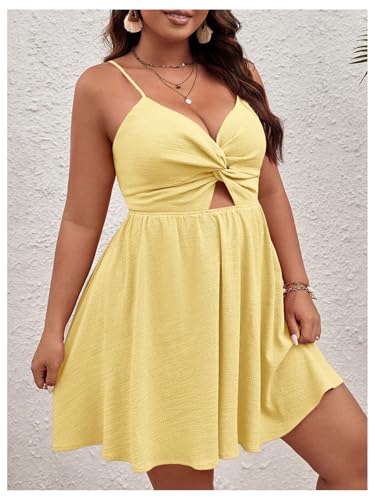 Image of Floerns Women's Plus Size Cut Out Twist Front Sleeveless Flare Hem Cami Dress