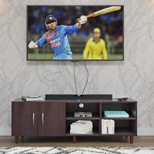 Image of VIKI Modern TV Unit for Living Room | Engineered Wood TV Cabinet with 2 Door Storage & 2 Open Shelves, Set Top Box Stand, Entertainment Unit, 140W x 48H x 40D cm | DIY | 1 Year Warranty (Wenge)