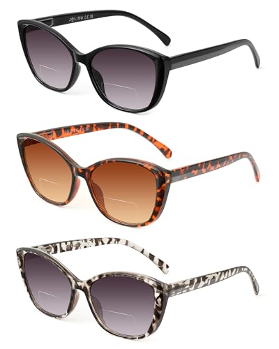 JOLISU 3 Pack Bifocal Reading Sunglasses for Women 2 IN 1 Sun Readers Glasses Spring Hinge with UV400 Protection (2.00)