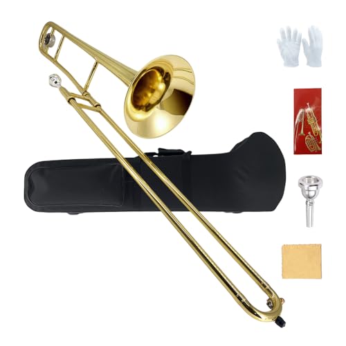 ModouString Bb Tenor Slide Trombone – B Flat Brass Trombone with Gold Lacquer Finish- Includes Hard Case, Mouthpiece & Cleaning Kit – Fit for Students & Musicians and Beginners（12.7 mm & 205 mm）