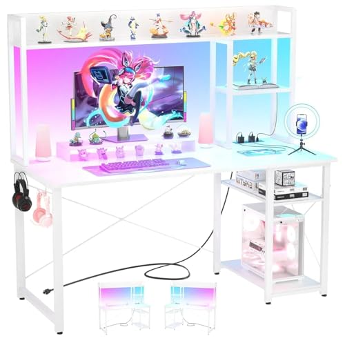 iSunirm Scrivania Gaming con Supporto per Monitor e Ripiano di