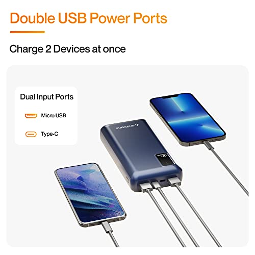 Image of Ambrane 20000mAh Power Bank with 10.5W Fast Charging, Dual USB Output, Made in India, Multi-Layer Protection, Wide Compatibility, Stylish & Compact Design + Free Type-C Cable (Capsule 20, Blue)