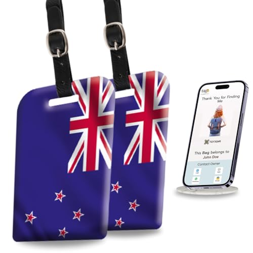 [Pack 2] tag8 New Zeland Flag Smart Luggage tag |Trendy Luggage tag ID Identification | Suitcase Tag | Fashionable Digital Name tag | Airline Compliant, SITA World Tracer Code Enabled | Gift idea