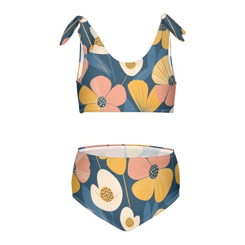 KLL Floral Pattern Cute Simple Flowers Girls Two Piece Bikini Sets Scoop Neck Swimming Swimsuit Bathing Suit