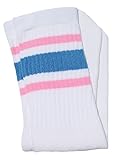 SKATERSOCKS 19' Mid calf White tube socks with Baby Pink-Baby Blue stripes style 3