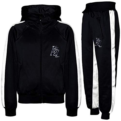 Kids Girls Boys Tracksuit Contrast Panel Fleece Hooded Top Bottom Gym Sportswear2