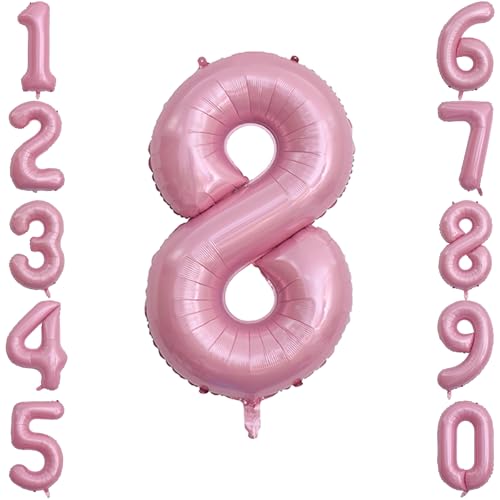 Pearlescent Pink Number 8 Balloon 40 Inch, Shiny Foil for Sweet 8th Party