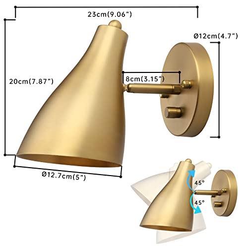 Image of Pathson Adjustable Wall Sconce Lighting with Dimmer Switch, Vintage Bedside Wall Vanity Lighting Matte Black Finish, Hardwired Wall Light Lamp for Bathroom Bedroom Living Room