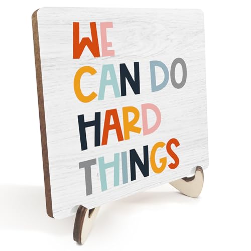 Decorative Desk Decor Motivational Affirmations Plaque with Wooden Stand Inspirational Mental Health Wood Sign for Office Nursery Homeschool Classroom Education Reading Corner Table Shelf