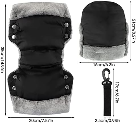 Pram Hand Muff, Stroller Warmer Gloves Thick Plush Pushchair Hand Gloves Waterproof and Windproof Baby Pushchair Hand Muff with Stroller Hook for Baby Carriage Trolley Bike