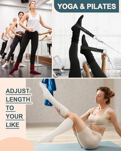 Image of yeuG Pilates Grip Socks for Women Yoga Slouch Socks with Grip for Barre Knee High Boot Socks Long Scrunch Slipper Socks