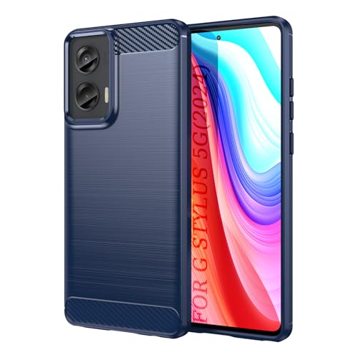 SCL Funda para Moto G Stylus 5G 2024 Motorola G Stylus 2024 Coque, [azul] efecto de fibra de carbono, funda de protección de agarre de gel [antiarañazos] [anticolisión]