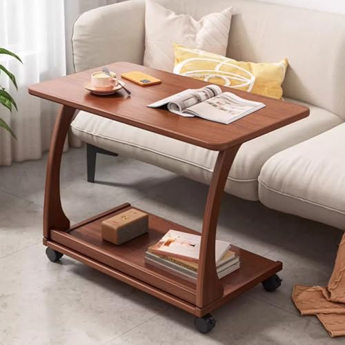 Mesa Auxiliar de Madera en Forma de C for sofás, Salones y dormitorios. Mesa Auxiliar con Ruedas giratorias de 360° con Tablero Ajustable(B1,60x40x65cm/24x16x26in)