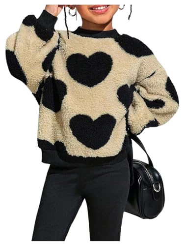 GORGLITTER Girl's Heart Pull Over Sweater Fuzzy Long Sleeve Crew Neck Cute Pullover Top