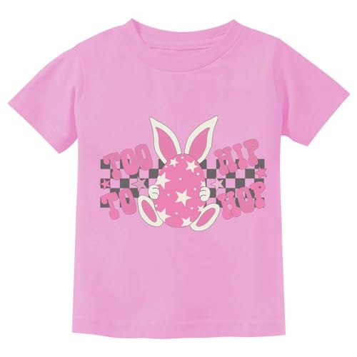 Toddlers Happy Easter Shirts Girls Cotton Short Sleeve T-Shirt Children's Eggs Hunt Tees Kids Tees Pink Clothes 1-7 T
