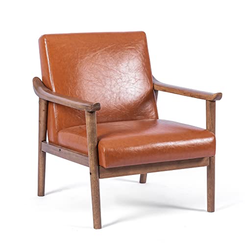 UNICOO® PU Leather Mid-Century Modern Accent Chair, Solid Wood Armrest