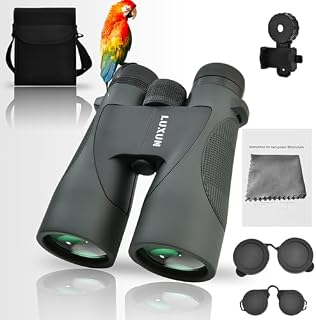 LUXUN Kompaktowa lornetka 12 x 50 HD dla dorosłych i dzieci, wodoszczelna lornetka z adapterem do smartfona, torba do noszenia, 20 mm lornetka myśliwska z powłoką FMC i obiektywem pryzmatycznym