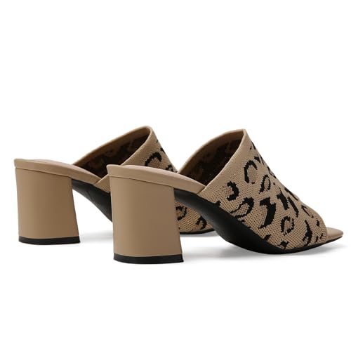 Image of Tilocow Knit Heeled Sandals for Women Square Open Toe Heeled Mules Chunky Block Low Heel Slip On Slides