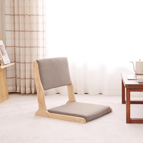 Tatami Chair Accent Furniture, Foldable Meditation Floor Chair, Folding Floor Chairs Seat, Portable Japanese Legless Chair, Back Rest Chair with Cushion, Wood Grey - Thumbnail 6