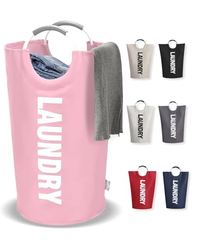 UULANFA ランドリーバスケット 115L 大容量 洗濯かご 折りたたみ 撥水加工 耐荷重15KG 取っ手付き ランドリー収納 おしゃれ 軽量 洗濯物入れ 収納袋 寝室 脱衣所 クローゼット リビング (ピンク, 115L)