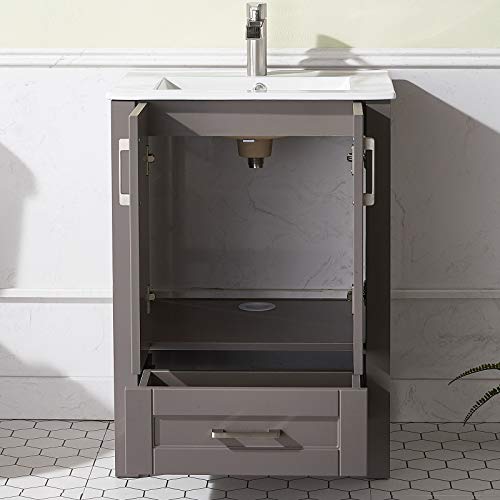 ENGELCH Modern Small Bathroom Vanity, 24 Inch 2 Doors Grey Bathroom Cabinet Set with Sink Combo, Wood Storage Cabinet with Single Hole Undermount Ceramic Sink