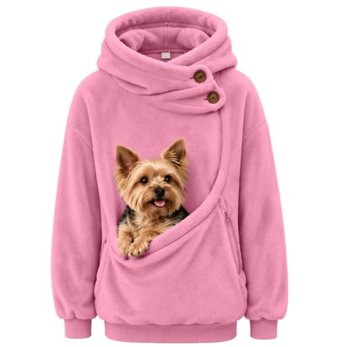 Hoodie with Dog Pouch Pet Pouch Hoodie Womens Fleece Button Collar Zip Pockets Travel Errands Chaquetas De Mujer Invierno Drsl Capsule Wardrobe for Women 2026 Pink - image 6