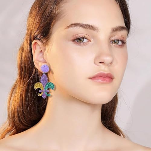 Mardi Gras Earrings,Colorful Acrylic Carnival Cosplay Party Earring,Funny Mardi GRAS Dangle Earrings for Women Girls Holiday Jewelry Gifts3