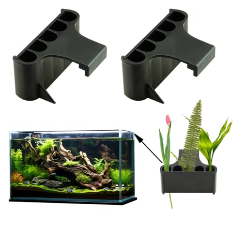 Image of Aquarium Plant Holder,Fish Tank Plant Holder,Aquarium lid Clips,Aquarium Plant Pot,Hydroponic Fish Tank Planter, Aquatic Plant Cup for Aquascape Decorations (Black, 2PCS Rimmed)