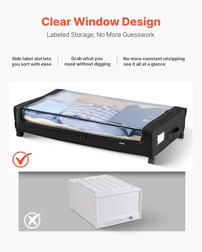 Image of VEVOR Under Bed Storage with Wheels, 30.3 x 18.5 x 6.8 inch, Underbed Containers with Clear Lid, Underbed Shoe Organizer, Rolling Under the Bed Storage Bins for Clothes Shoes Blankets Bedroom, 2 Pack
