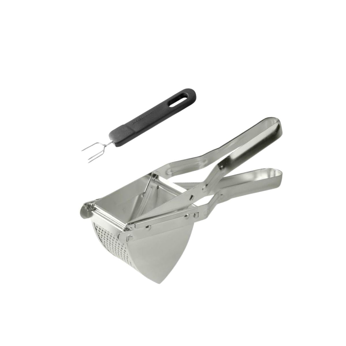 Fackelmann 9932450 Potato Masher, Potato Fork, Potato Picker, Potato Spindle, Stainless Steel, Plastic, Silver, Black/Silver, 29 x 10 x 8.5 cm
