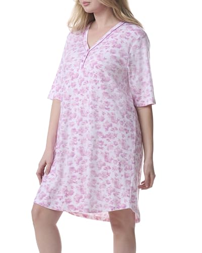 Karen Neuburger Women's Plus Size Henley Elbow Length Sleeve Sleepshirt2