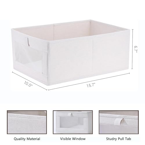 Pack of 4 Linen Storage Bins Closet Organizer Foldable Storage Boxes for Organizing Clothing,Sheets,Toys,Shelves Basket Storage Bin With Clear Window - Image 4