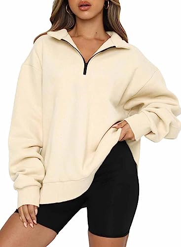 Dokotoo Sweatshirt Damen Basic Reißverschluss Pullover Einfarbig Fleece...