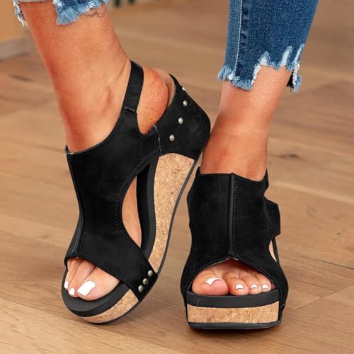 Wedge Sandals for Women Dressy Summer Orthopedic Sandals for Women Bohemia Buckle Ankle Strap Wedge Sandals 2025 Open Toe Flip-Flops Summer Casual Low Wedges Walking Strappy Slip on Sandals2