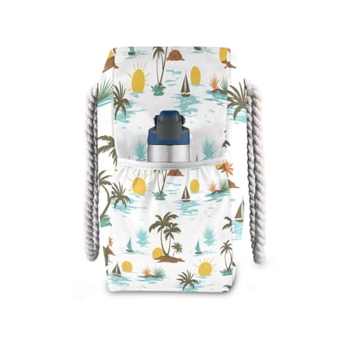Tropical Trees Beach Bag with Top Zipper Closure, Waterproof Pool Bag, Large Beach Tote for Women#923