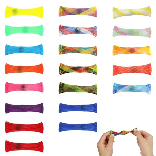 Erwachsene Anti-Stress Fidget Set (20 Stück) – Bunte Netzröhren mit Kugel für Fingertraining, Konzentrationsförderung & Stressabbau im Büro oder auf Reisen ﻿
