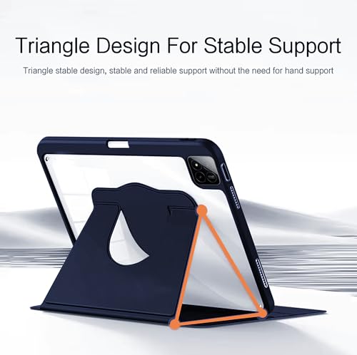 Image of TGK Rotating Case for Xiaomi Mi Pad 7 11.2 inch /Pad 7 Pro with Pencil Holder Trifold Stand Cover Clear Back (Dark Blue)