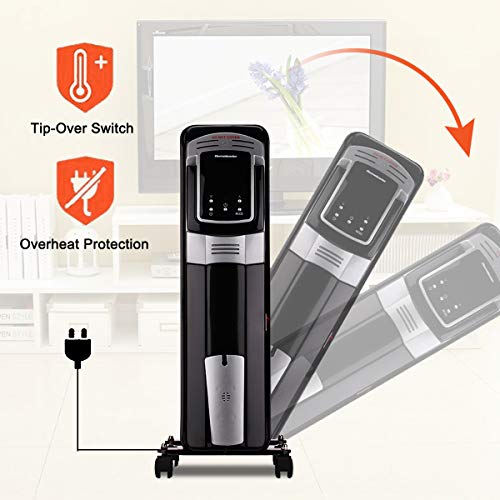 Oil Heater, Homeleader 1500W Oil Filled Radiator Electric Heater with Digital Thermostat, 24 Hrs Timer & Remote, Portable Heater for Full Room Indoor - Thumbnail 3