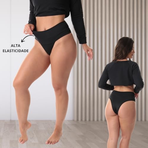 Eva Lingerie Kit 5 Calcinhas fitness cintura alta cós duplo lingerie top cores (P, Polifitness) Pret