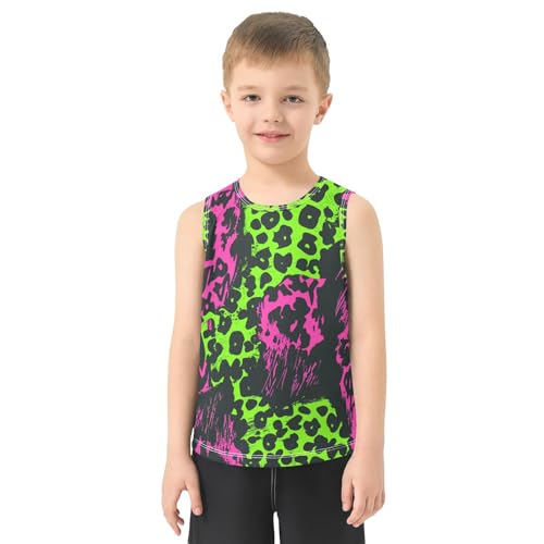 susiyo Pink and Green Leopard Print Boys Sleeveless Tank Top Girls Athletic T Shirt2
